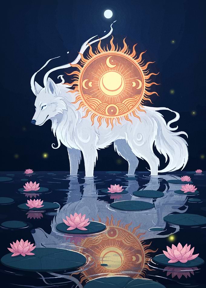 Lunar Wolf in Lily Pond