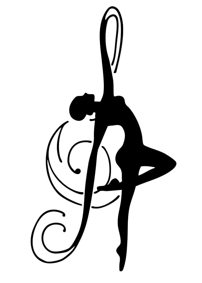 Silhouette of a dancer with swirls