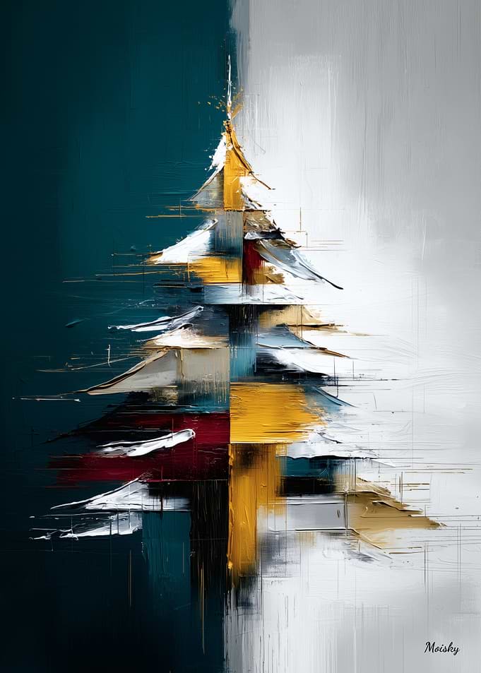 Christmas Tree – Textured Abstract Geometry with Palette Knife