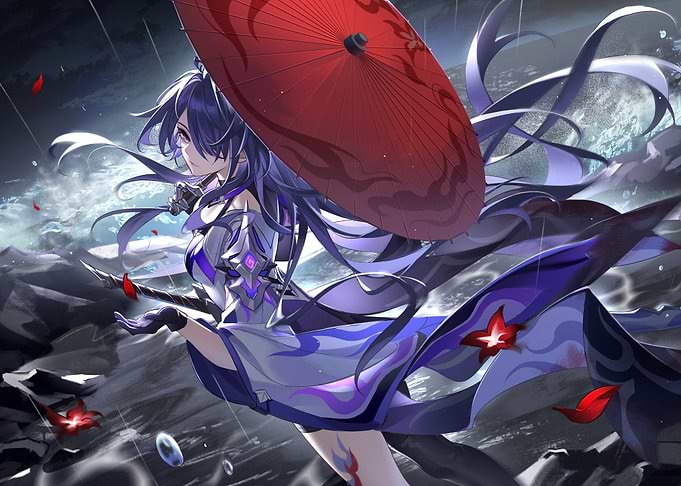 Anime Girl with Umbrella in the Rain