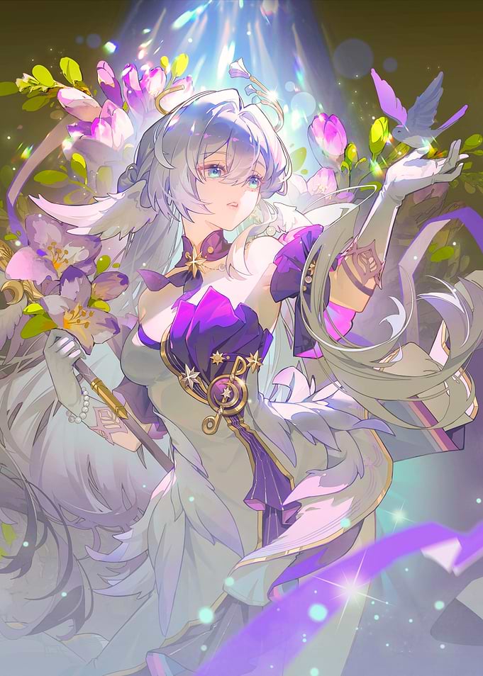 Girl with Bird and Flowers