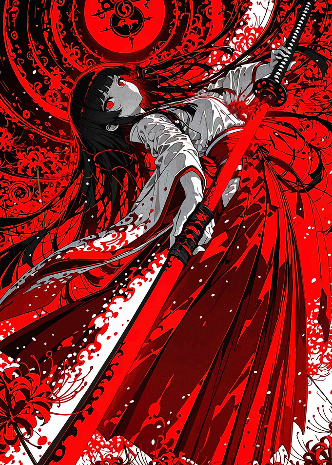 Red Kimono Sword Anime Girl