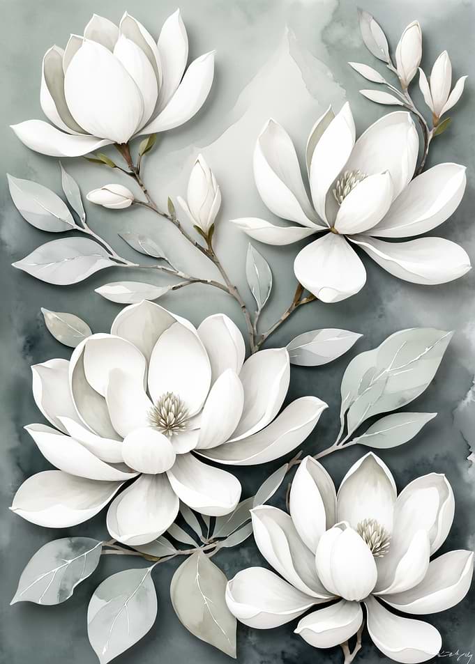 Elegant White Magnolia Floral Arrangement Art