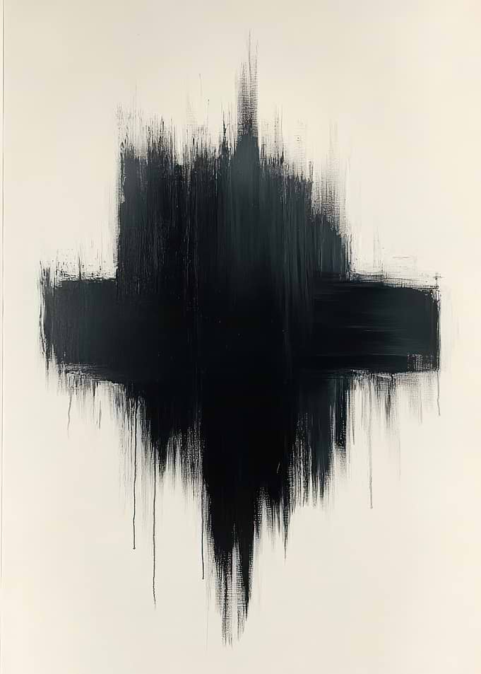 Abstract Black Brushstroke on White Canvas