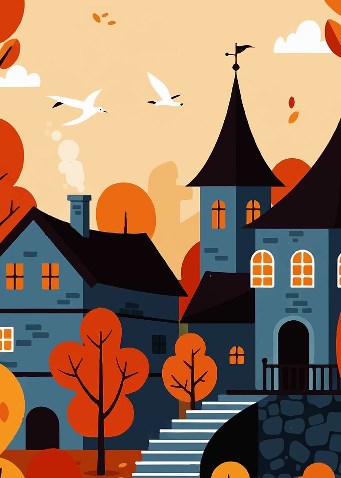 Autumn Village Illustration