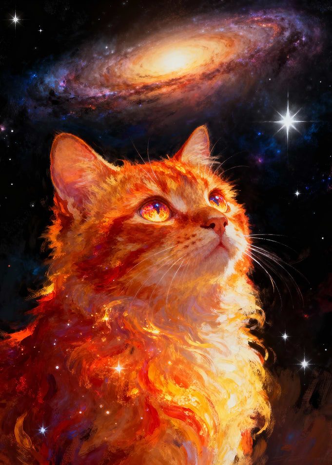 Cosmic Cat Gazing at Galaxy