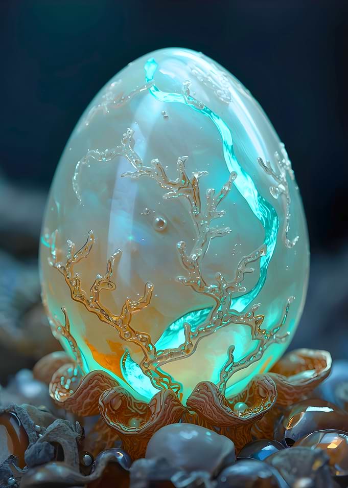 Glowing Pearl Egg with Coral Design