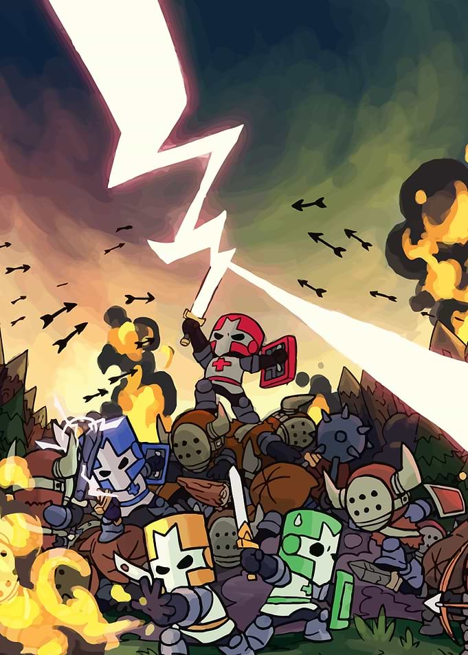 Cartoon Knights in Battle Under Lightning