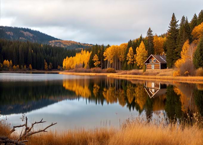 Autumn at Lake in Forest Reflection Nature
