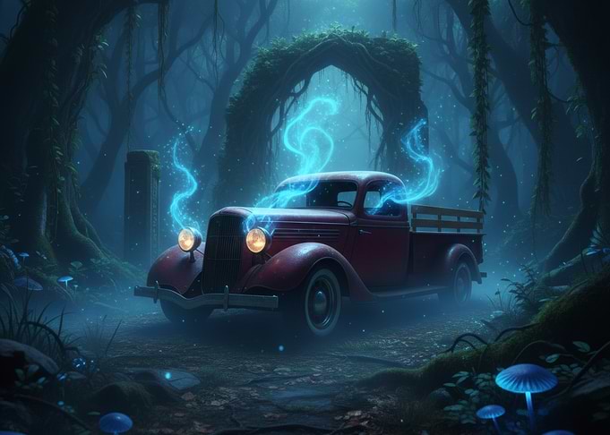 Vintage Truck in Enchanted Forest