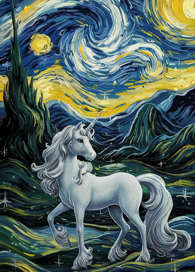 Unicorn in Starry Night Style