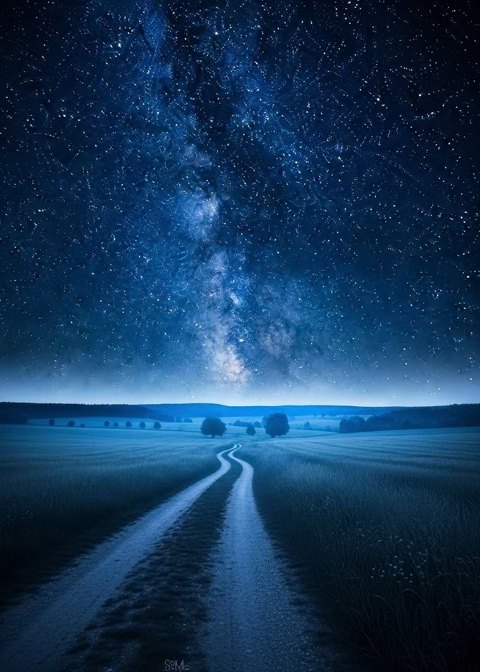 Milky Way over rural road