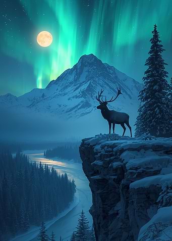 Majestic Deer Under Aurora Borealis
