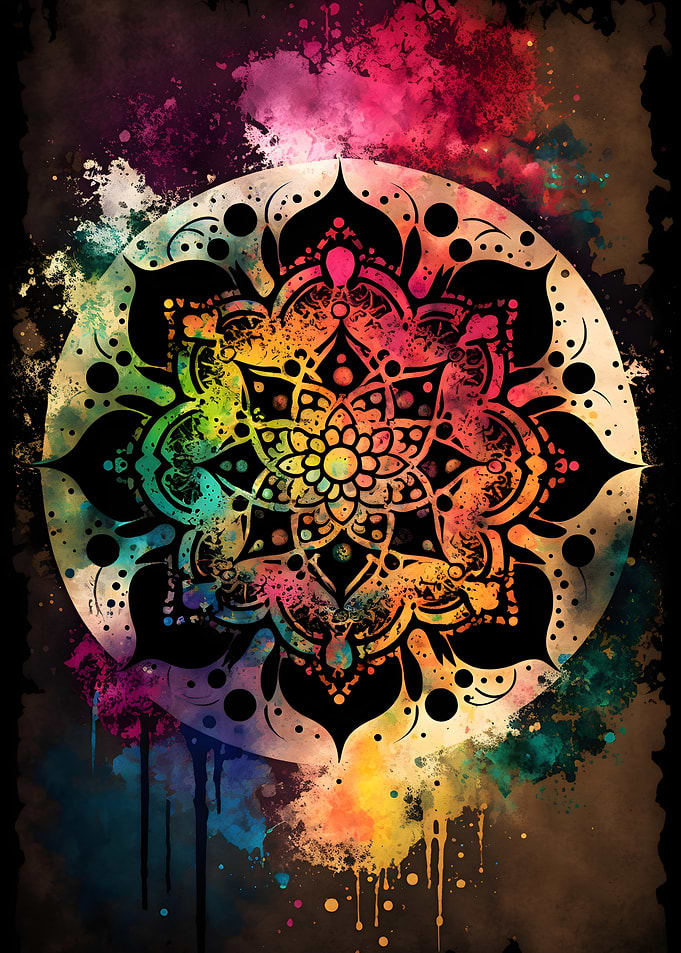 Colorful Mandala with Watercolor Splatters