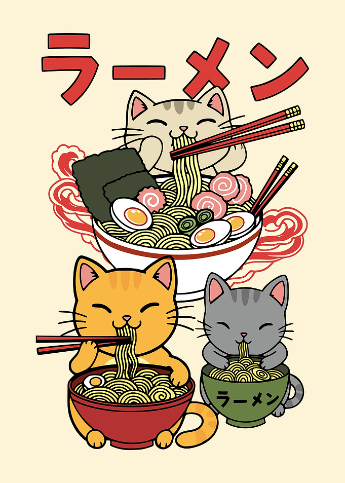 Cats Eating Ramen Illustration