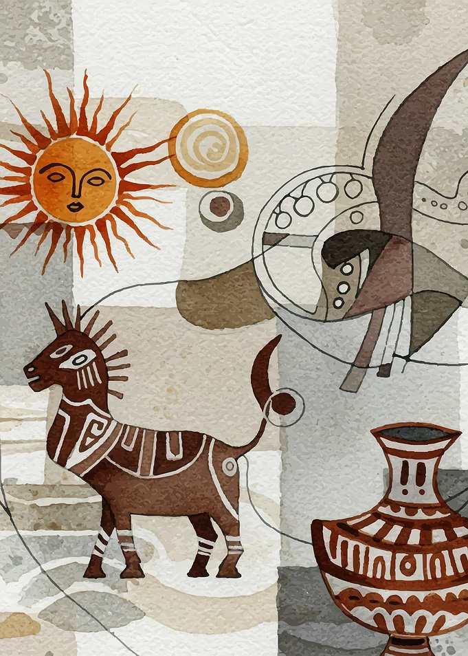 Abstract Watercolor Art with Animal Motifs