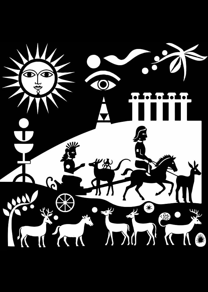 Black and White Mythical Scene