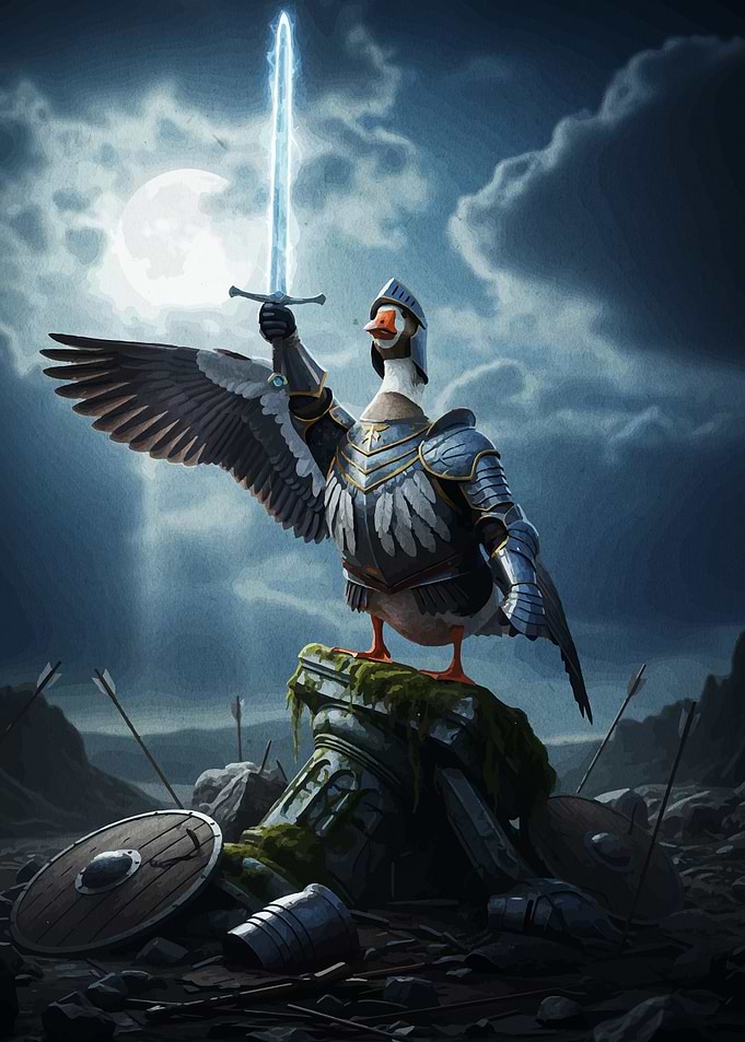 Goose Knight with Glowing Sword