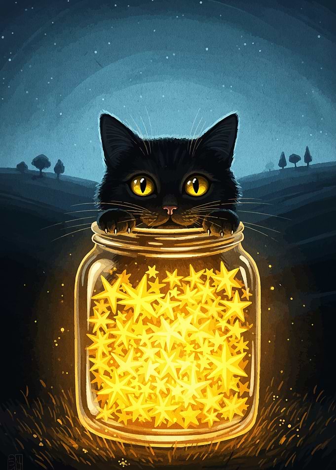 Black Cat in Star Jar