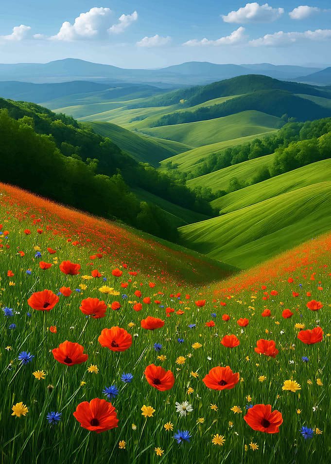 Rolling Hills with Poppies