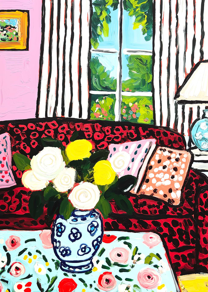 Colorful Interior Painting with Floral Accents
