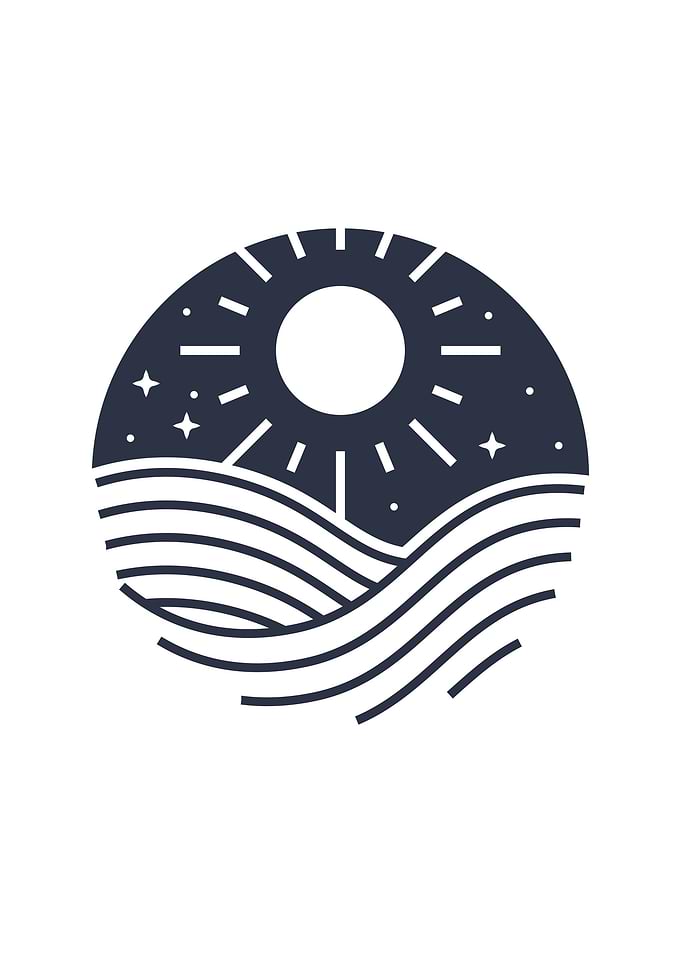 Minimalist Sun, Stars, and Waves Design