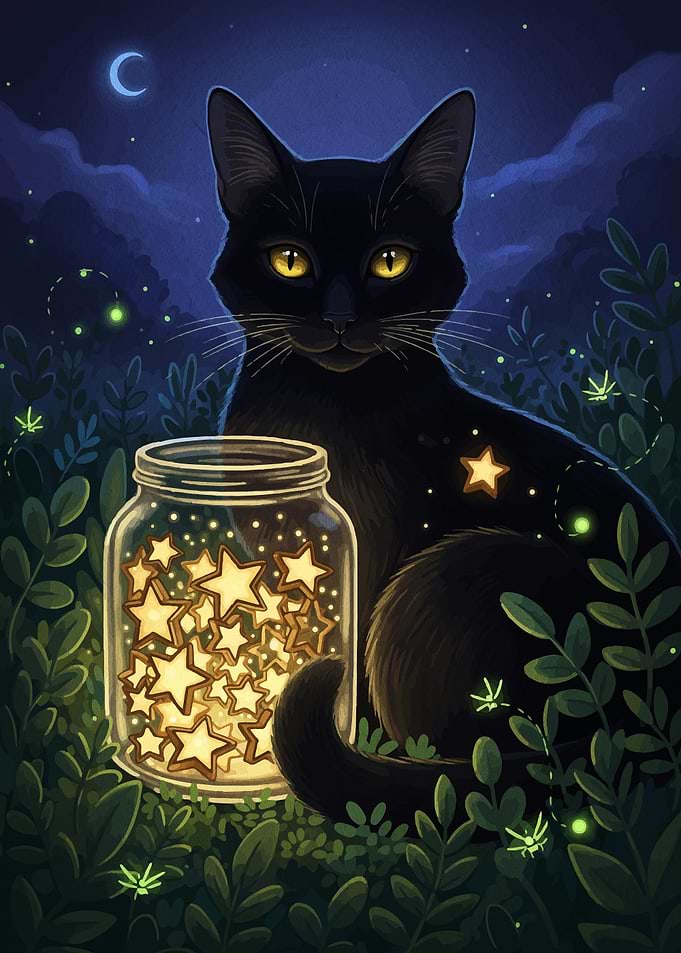 Black Cat and Jar of Stars