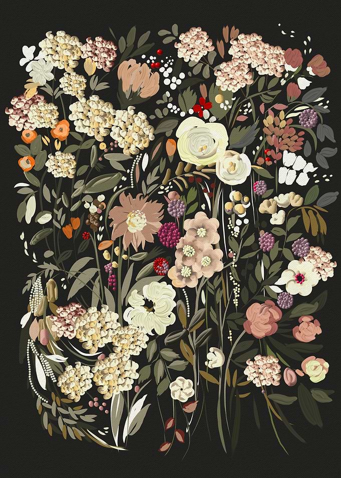 Floral Arrangement on Dark Background