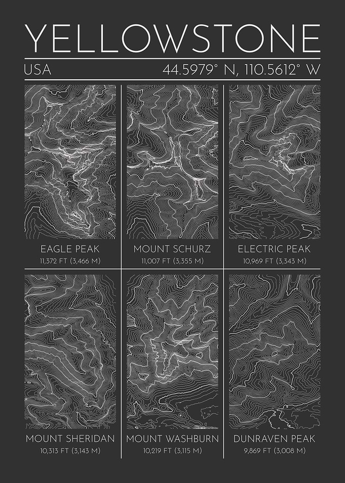 Yellowstone Mountains Topographic Contour Map