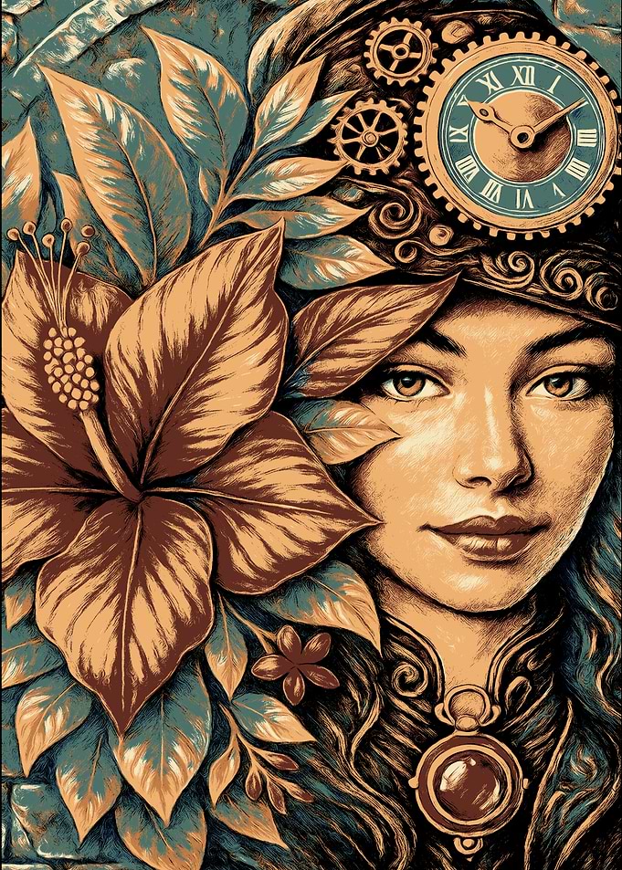 Steampunk Woman with Floral and Clockwork