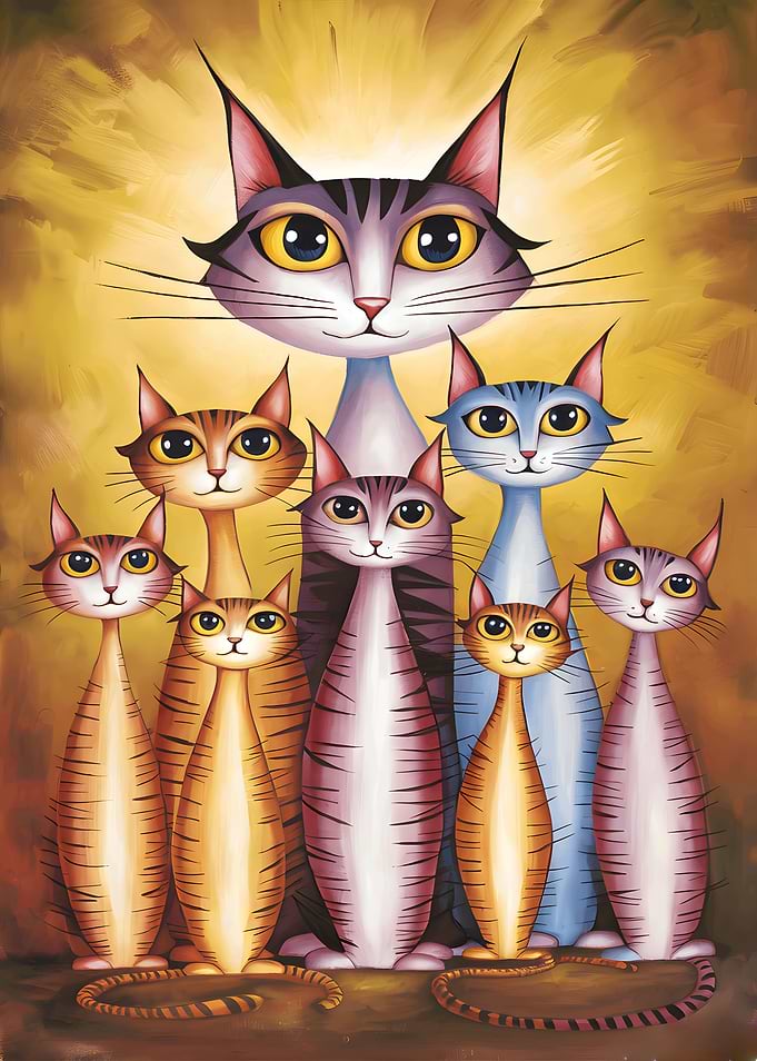 Stylized Cat Family Portrait