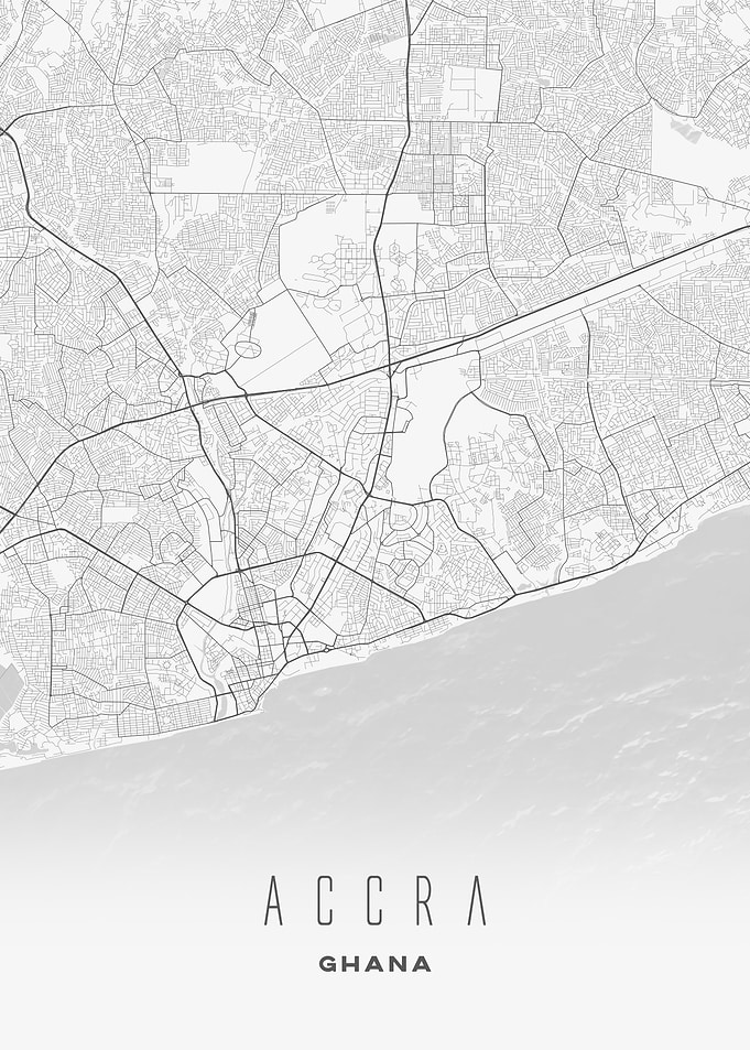 Accra Map Poster - Minimalist City Street Art Print, Ghana