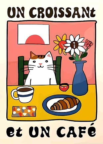 Cat, Croissant, and Coffee