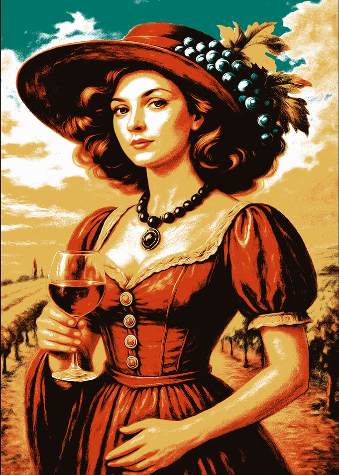 Woman with Wine in Vineyard