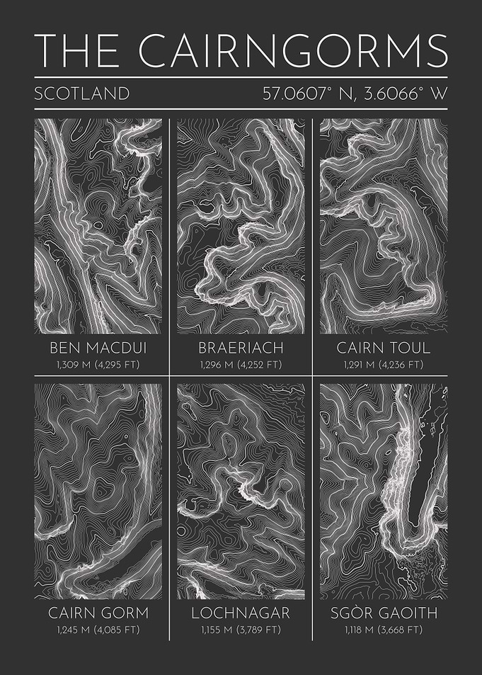 The Cairngorms Scotland Topographic Contour Map