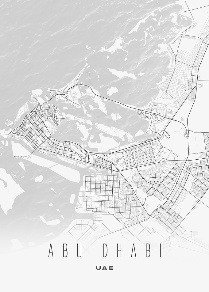 Abu Dhabi Map Poster - Modern Minimalist City Street Art Print, UAE Wall Decor