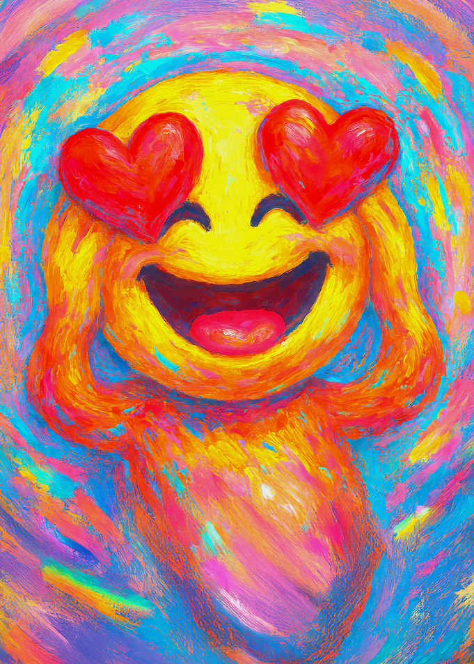 Heart-Eyes Smile in Swirling Colors – Vibrant Impasto Portrait