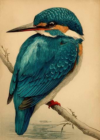 Vintage Kingfisher Bird Illustration