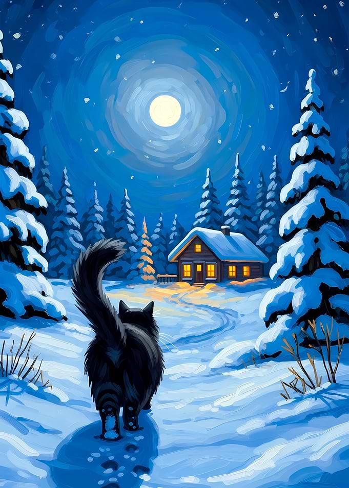 Winter Night Cat Cabin