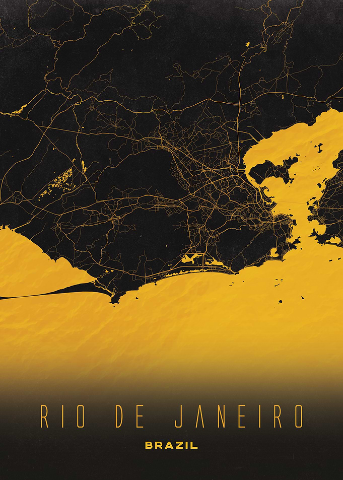Rio de Janeiro Map Poster - Modern Minimalist City Street Art Print, Brazil Wall Decor