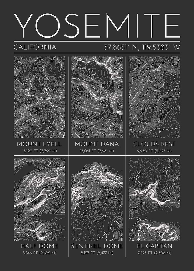 Yosemite Topographic Contour Map