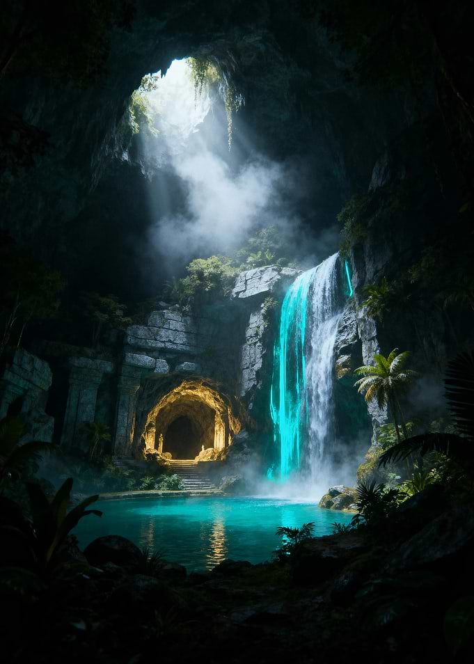 Mystical Cave Waterfall Oasis