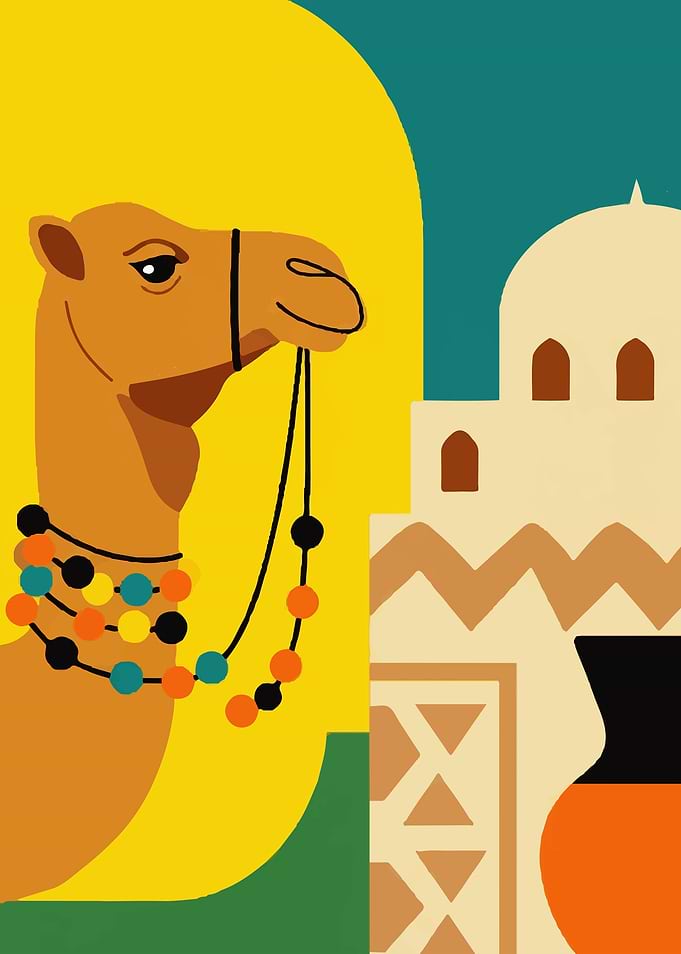 Camel and Architecture Illustration