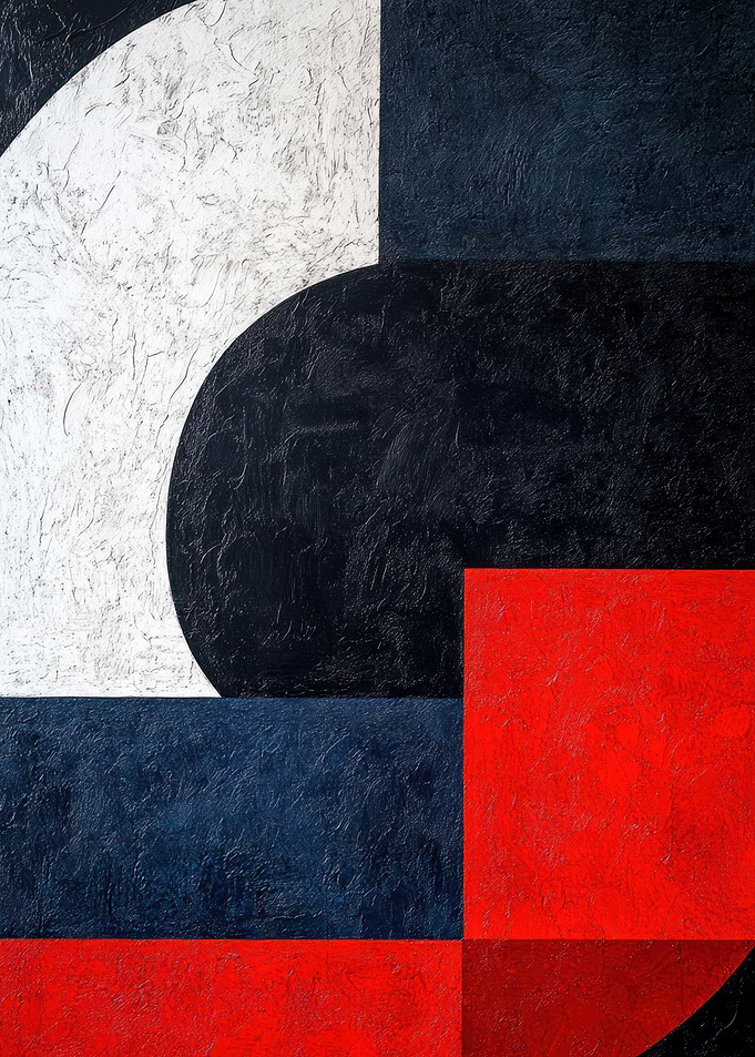 Abstract Geometric Painting: Red, White, Black