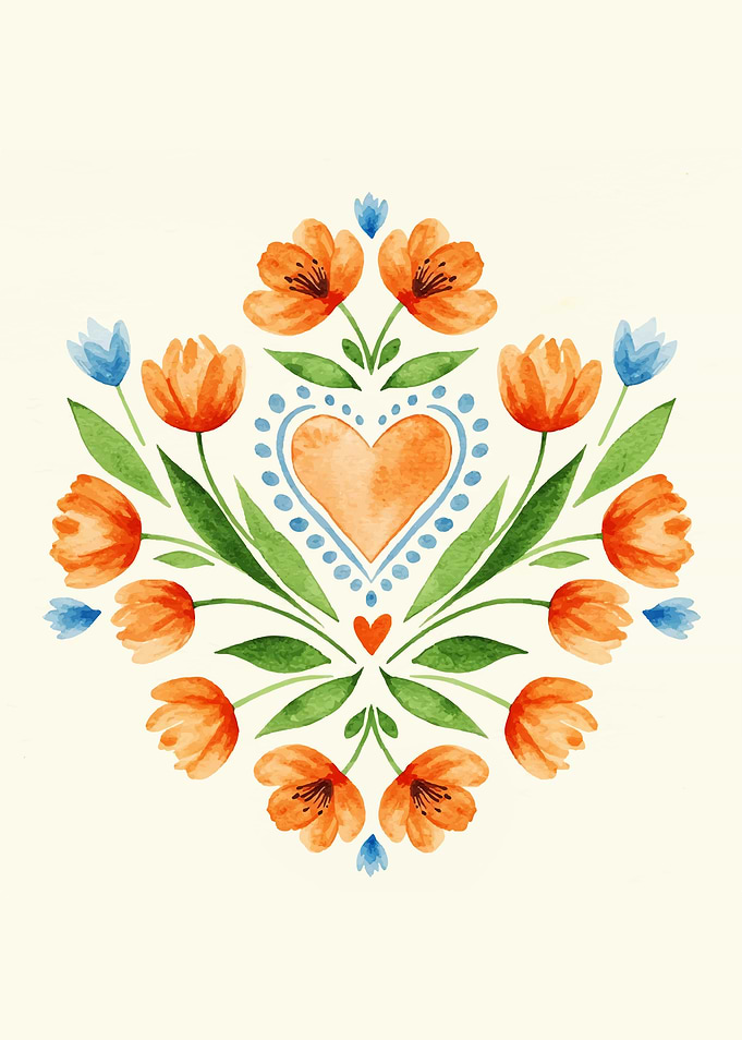 Floral Heart Watercolor Pattern