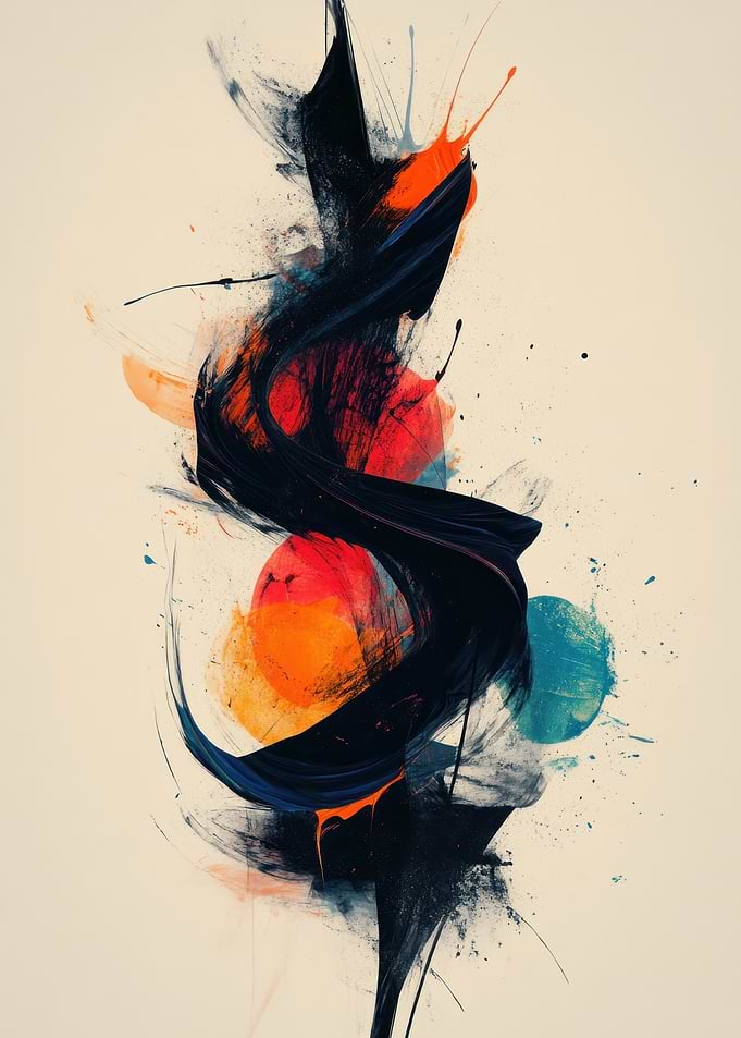 Abstract Brushstroke Painting with Colorful Accents