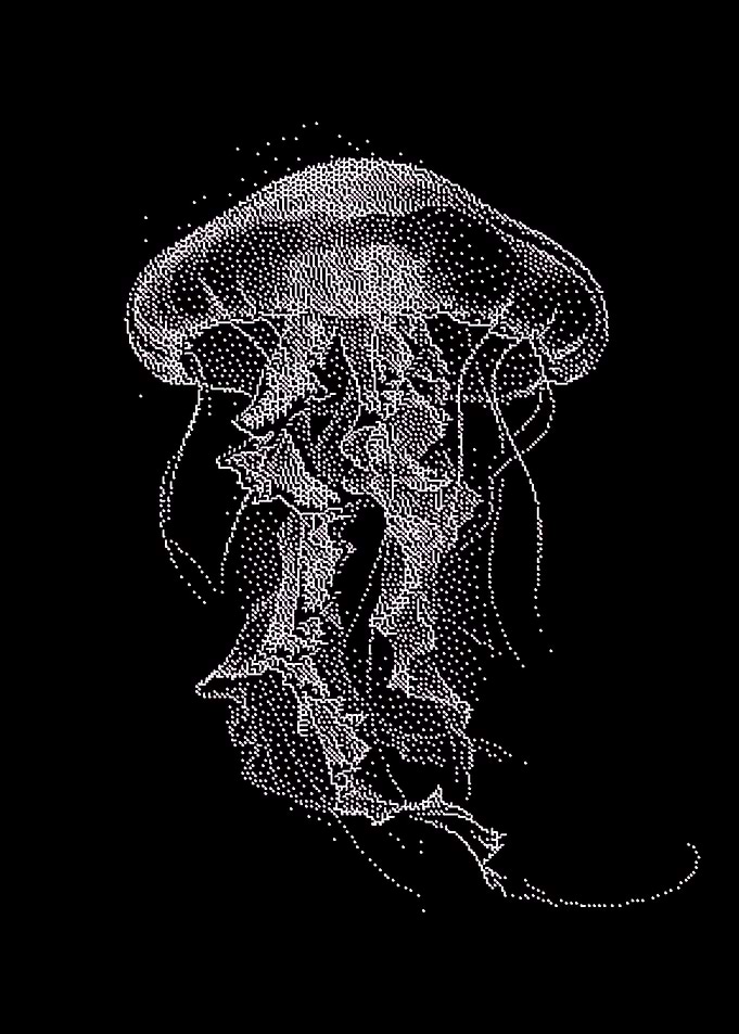Jellyfish Stipple Art on Black Background