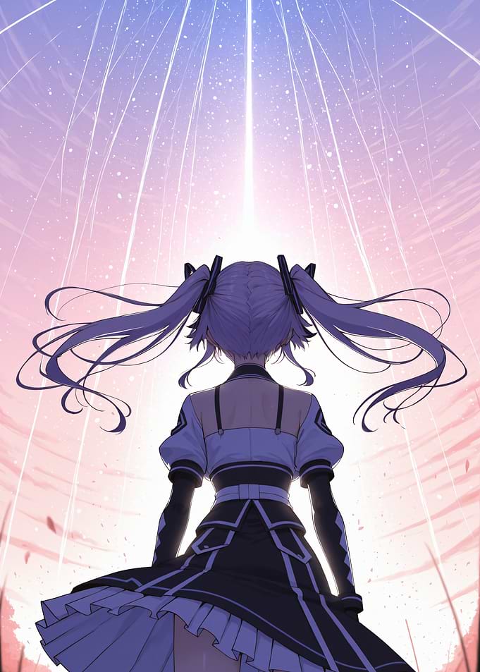 Anime Girl Gazing at Light Streaks