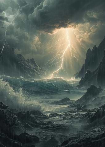 Stormy Seascape with Lightning Strike