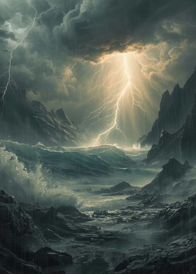 Stormy Seascape with Lightning Strike